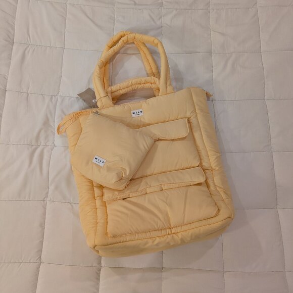 Wilo the Label butter yellow puffy quilted tote bag tall - Picture 1 of 5